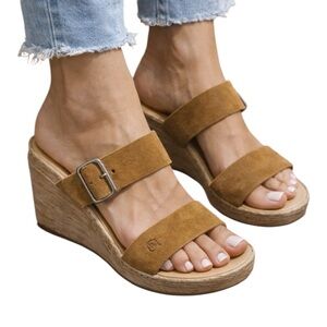 Børn Emily Tan Suede Wedge Sandals 9 Women's Comfort Neutral Boho Open Toe
T